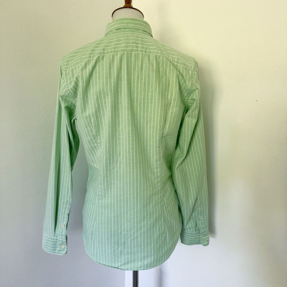Womens Ralph Lauren Slim Fit Green Striped Flesh Pony Long Sleeve Shirt Size 12 - Picture 5 of 15